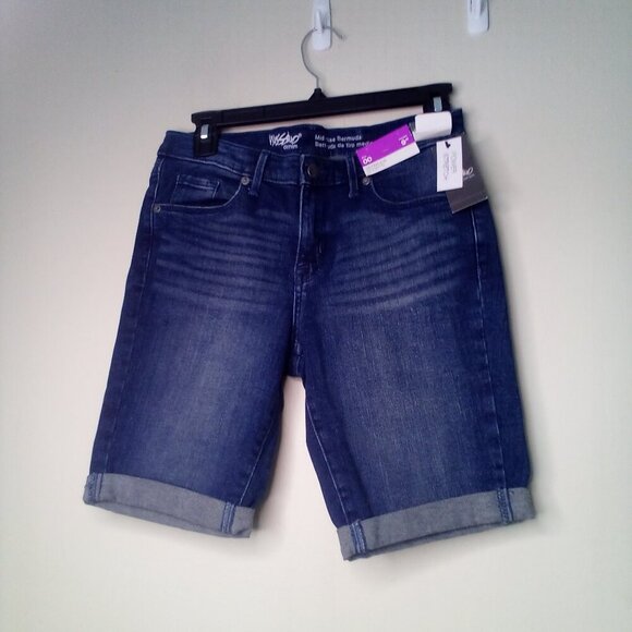 Mossimo Bermuda Shorts Women 00 Mid-Rise Power Stretch Roll Hem Denim Blue - Picture 3 of 15